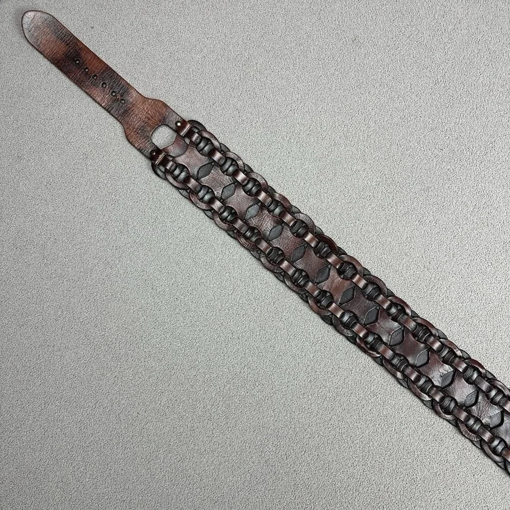 Equal Hands Wide Brown Leather Belt Size 2XL Interlocking Chain Steampunk